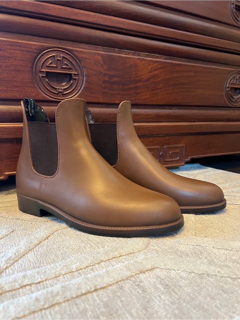 classic aigle Brown Chelsea rain ankle Boots